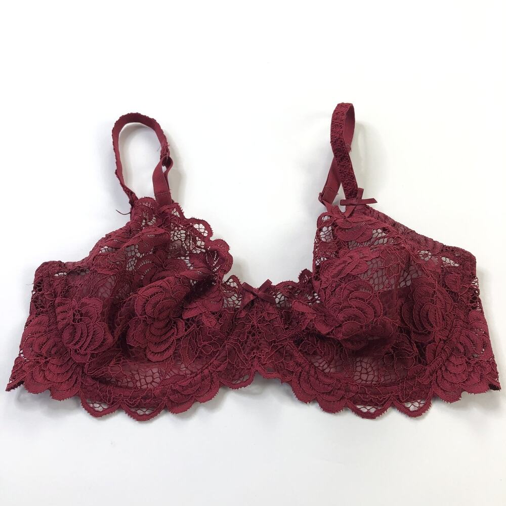 Adore Me 34DD Floral Lace Underwire Sheer Mesh Underwire Bra Red 405815